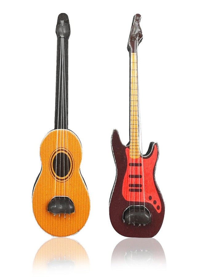 Suartus 2PCS 1:12 Mini Musical Instrument Guitar Wooden Bass Guitar Model Display Ornaments for Mini Music Room Accessories Model Home Decoration Fairy Garden Accessories - Image 1